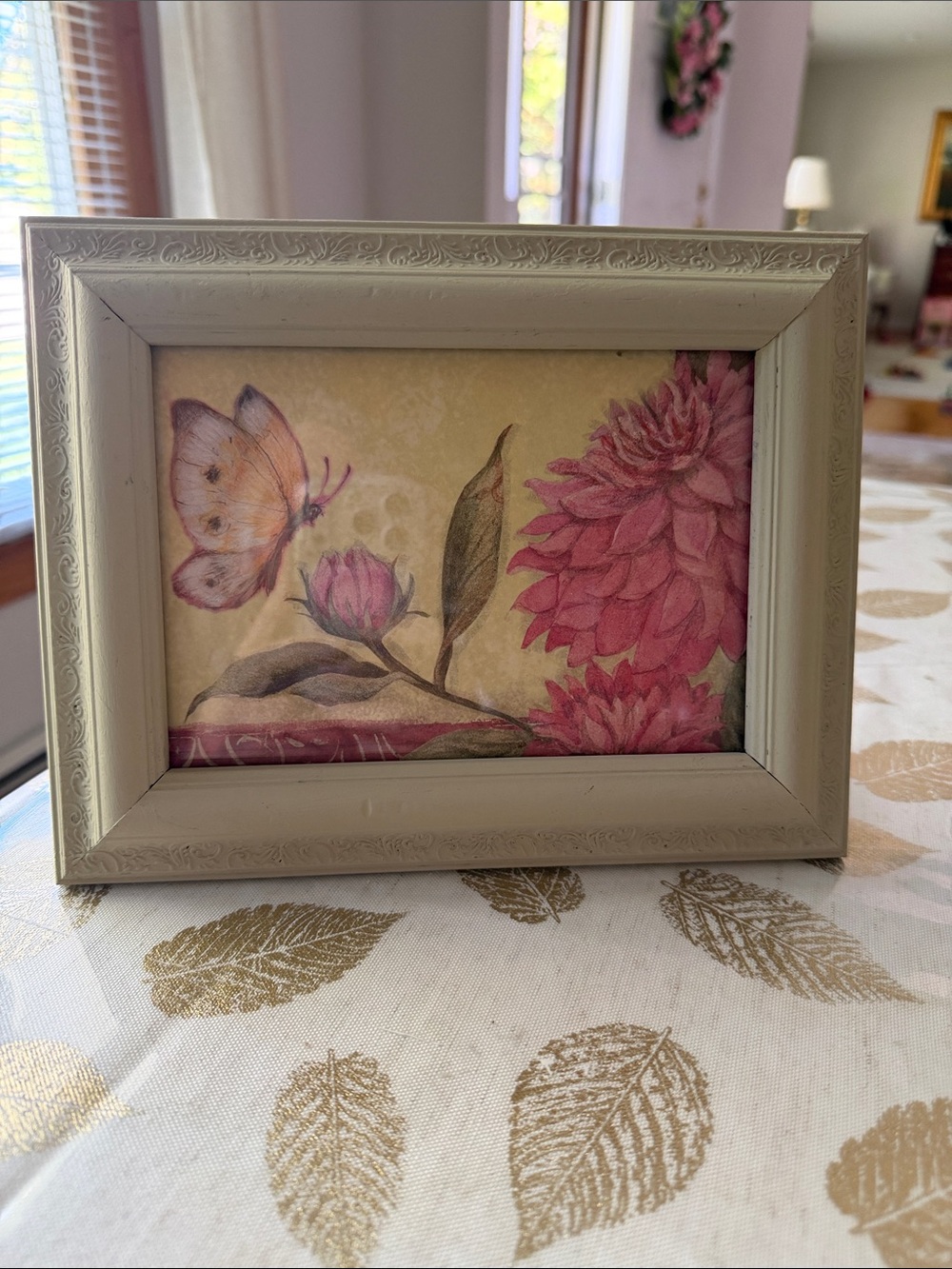 Neutral Chalk Painted Picture Frame with Pink Floral Art